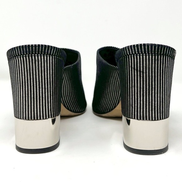 Chanel‎ Mules G33818 Laminated Calfskin Silver Black Striped CC Block Heel 40.5 - Picture 5 of 10